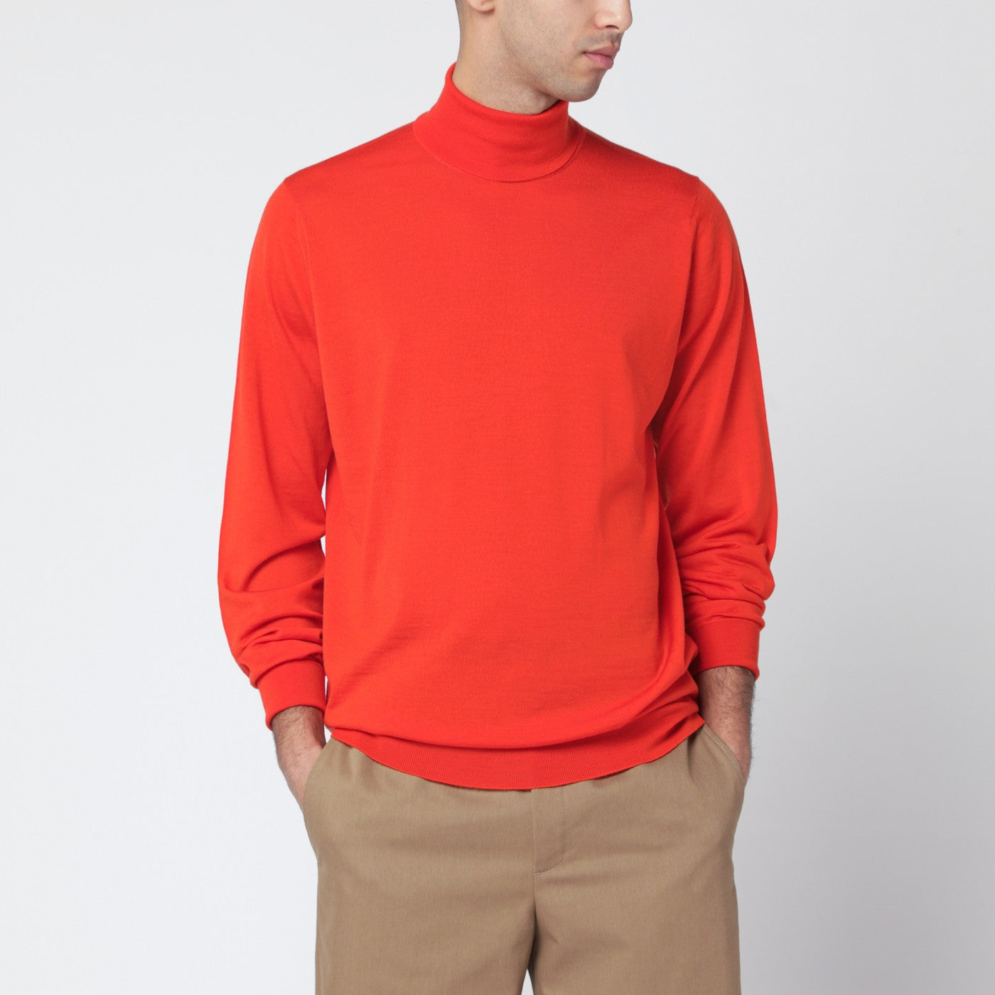 John Smedley Orange Wool Turtleneck Sweater Men JOHN SMEDLEY