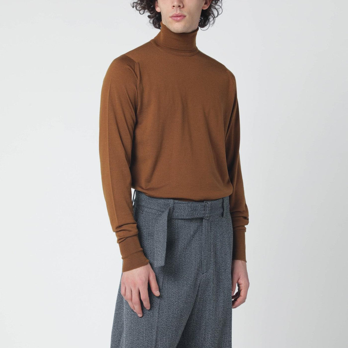 John Smedley Brown Wool Turtleneck Sweater Men JOHN SMEDLEY