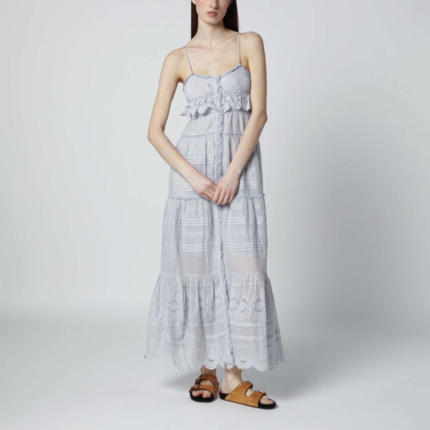 Isabel Marant Ã‰Toile Light Blue Paule Long Cotton Dress With Lace Women ISABEL MARANT ETOILE