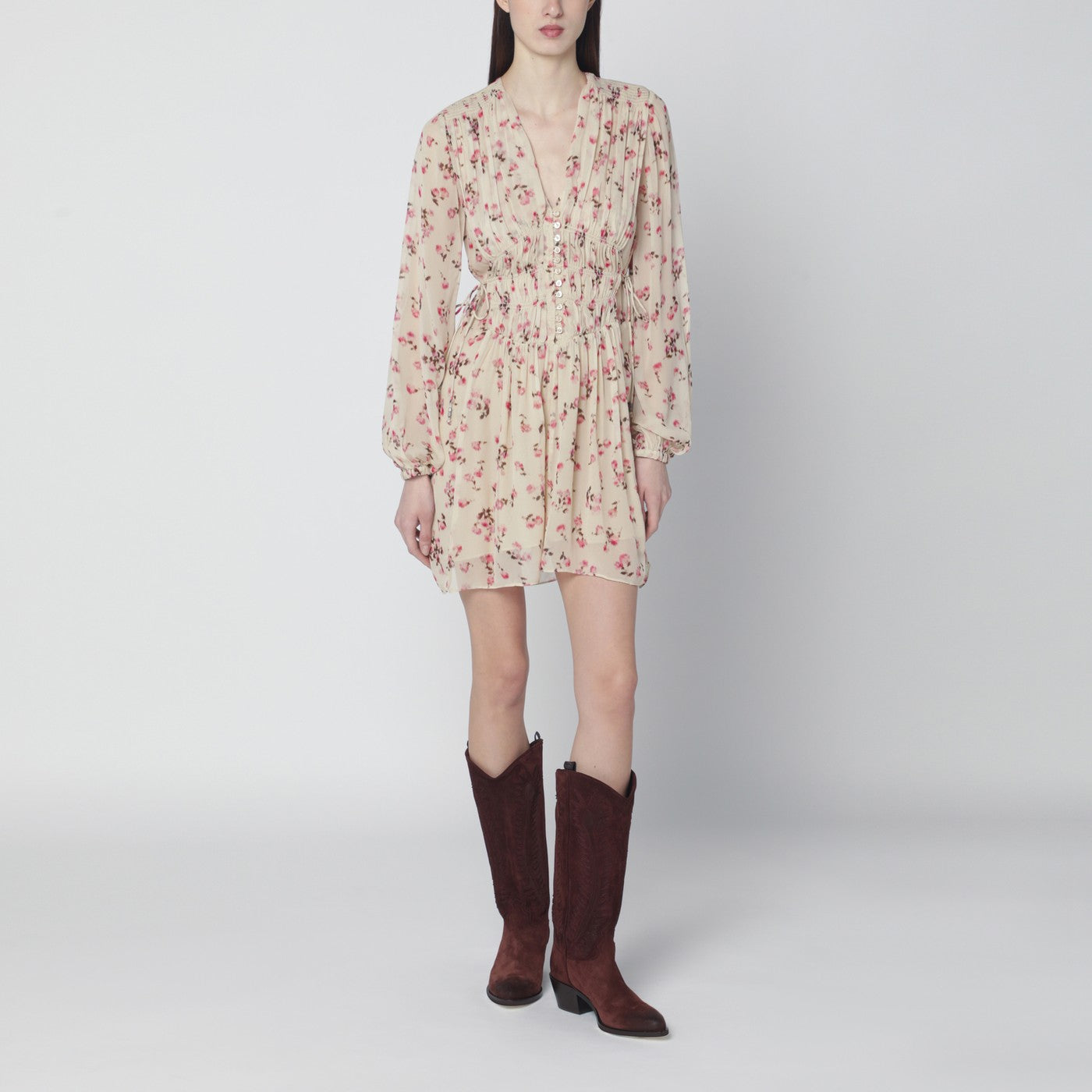 Isabel Marant Ã‰Toile Loriena Beige Dress With Floral Print Women ISABEL MARANT ETOILE