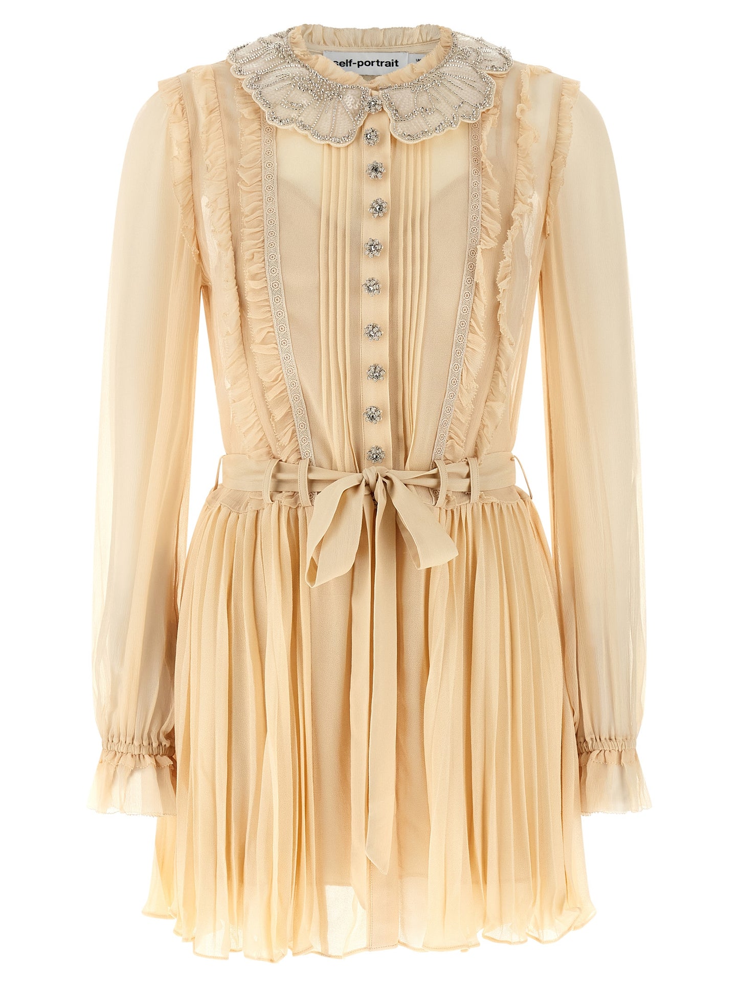 Self Portrait Women 'Tan Pleated Georgette Mini' Dress SELF-PORTRAIT