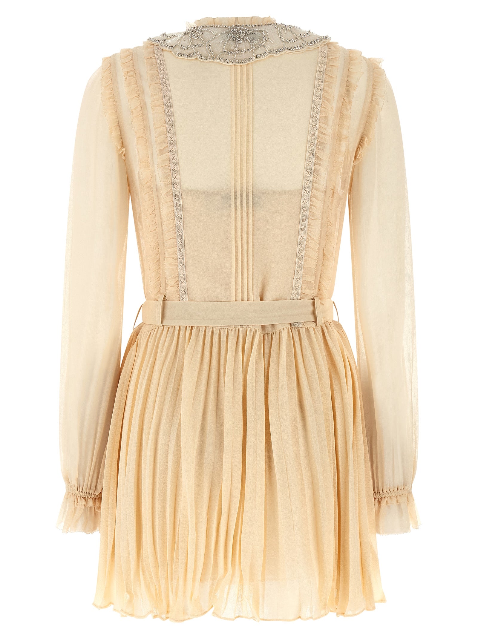 Self Portrait Women 'Tan Pleated Georgette Mini' Dress SELF-PORTRAIT