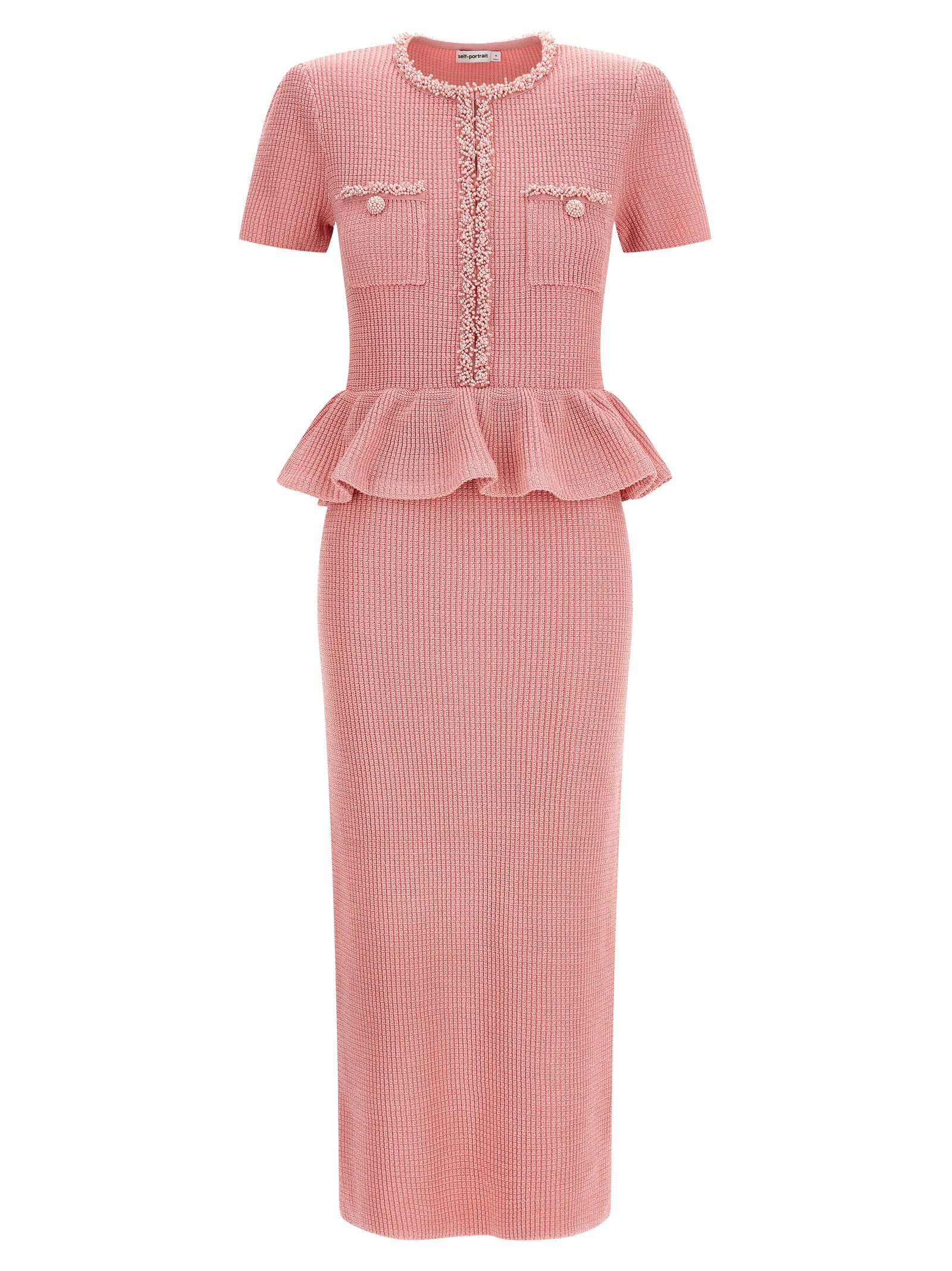 Self Portrait Women 'Pink Peplum Knit Midi' Dress SELF-PORTRAIT