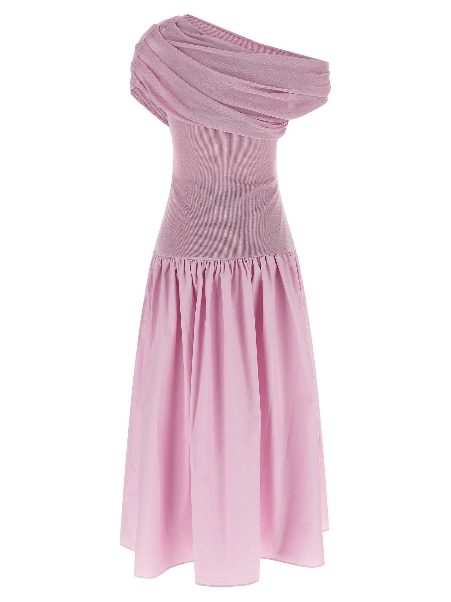 Self Portrait Women 'Pink Cotton Draped Knit Midi' Dress SELF-PORTRAIT