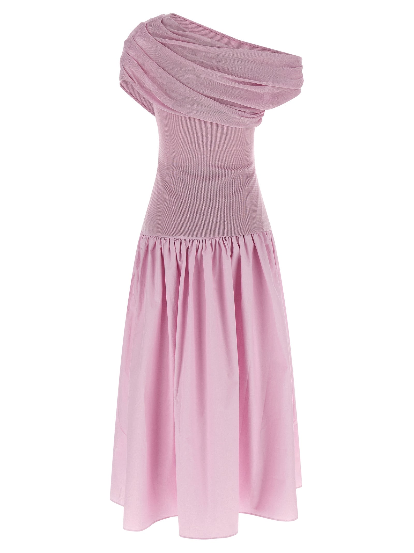 Self Portrait Women 'Pink Cotton Draped Knit Midi' Dress SELF-PORTRAIT