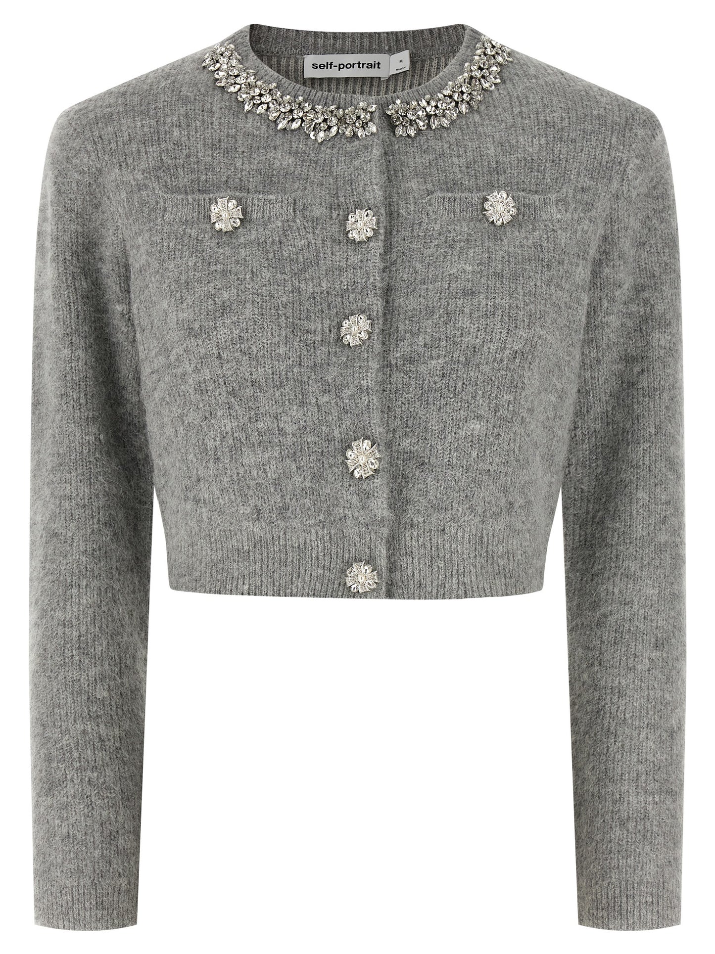 Self Portrait Women 'Grey Fluffy Crystal Trim' Cardigan SELF-PORTRAIT