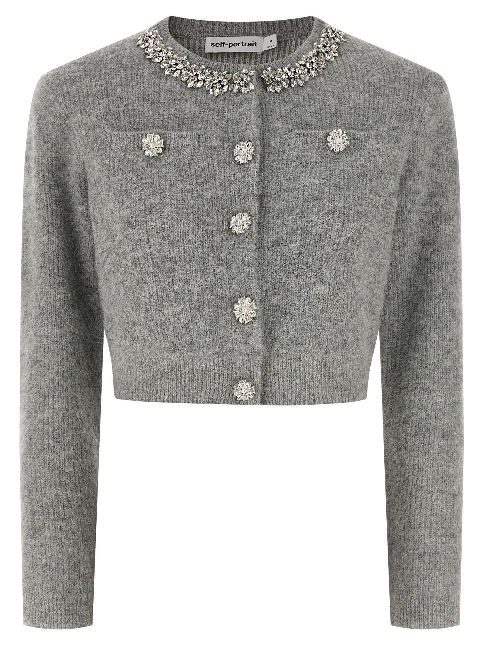 Self Portrait Women 'Grey Fluffy Crystal Trim' Cardigan SELF-PORTRAIT
