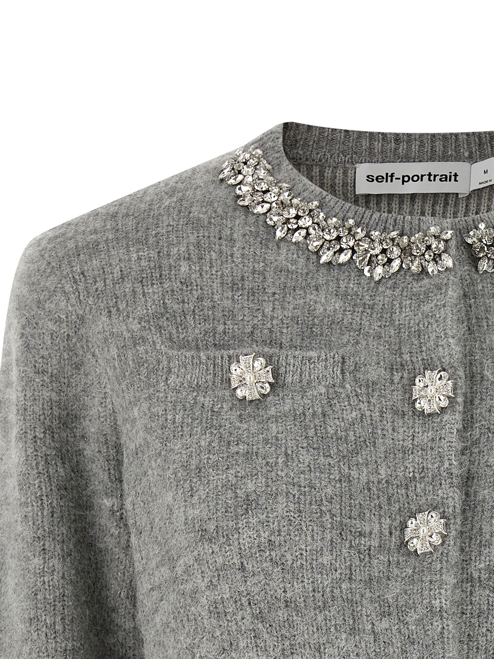 Self Portrait Women 'Grey Fluffy Crystal Trim' Cardigan SELF-PORTRAIT