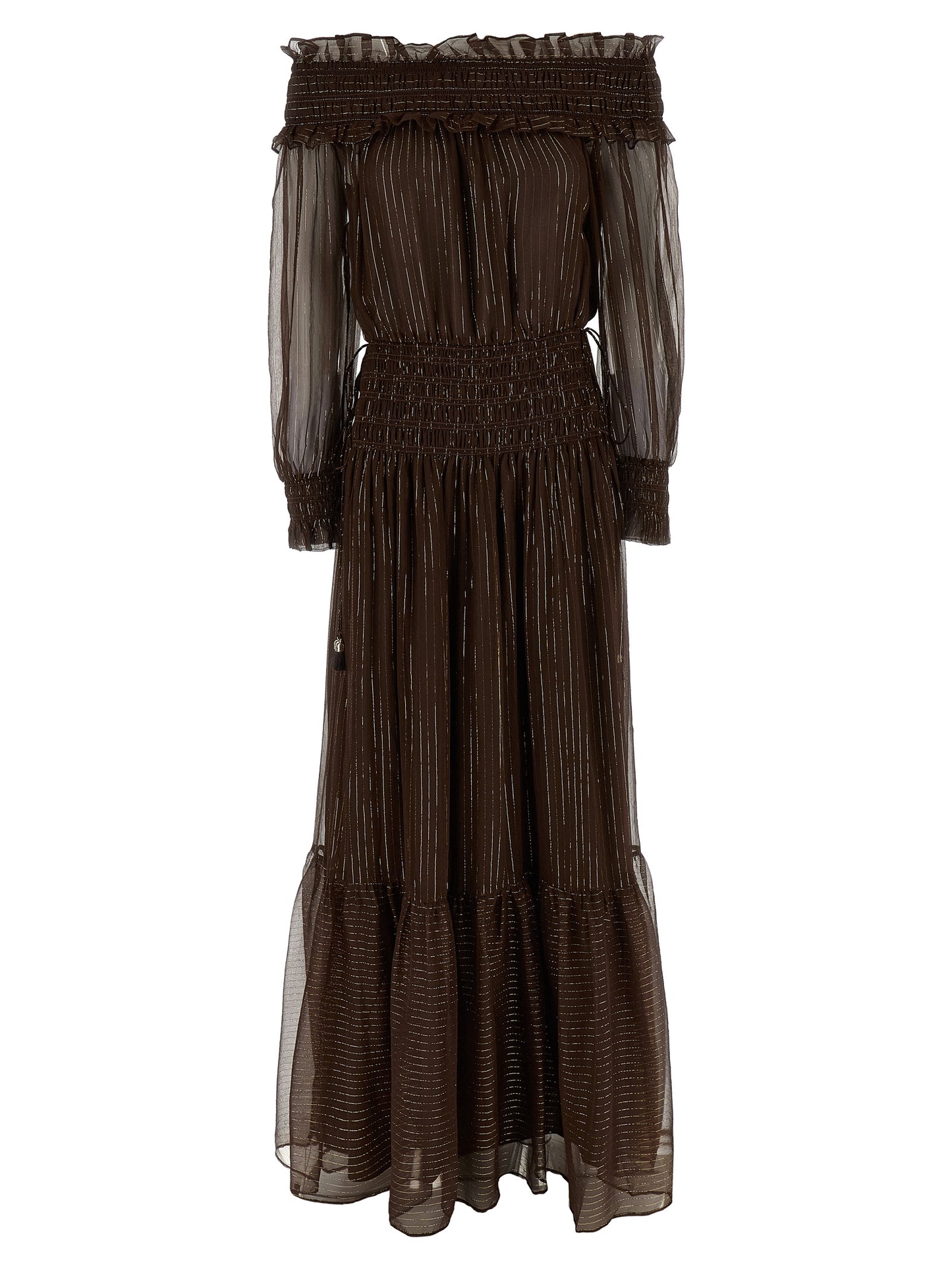 Self Portrait Women 'Brown Georgette Off Shoulder Maxi' Dress SELF-PORTRAIT