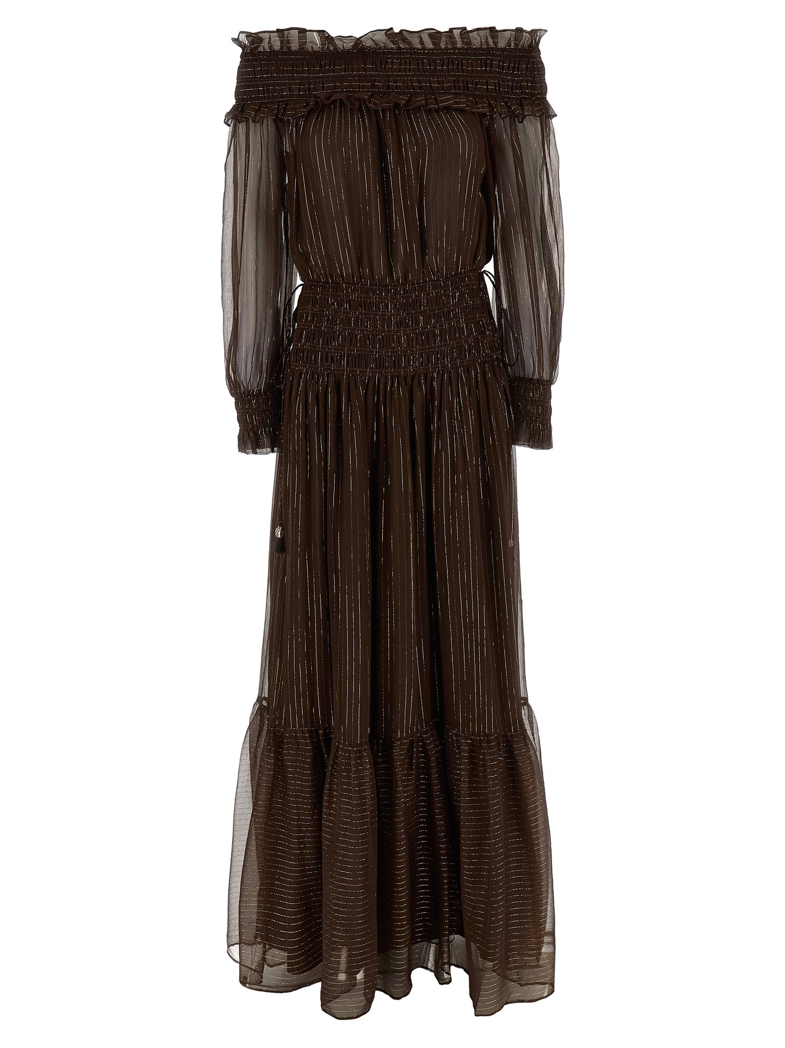 Self Portrait Women 'Brown Georgette Off Shoulder Maxi' Dress SELF-PORTRAIT
