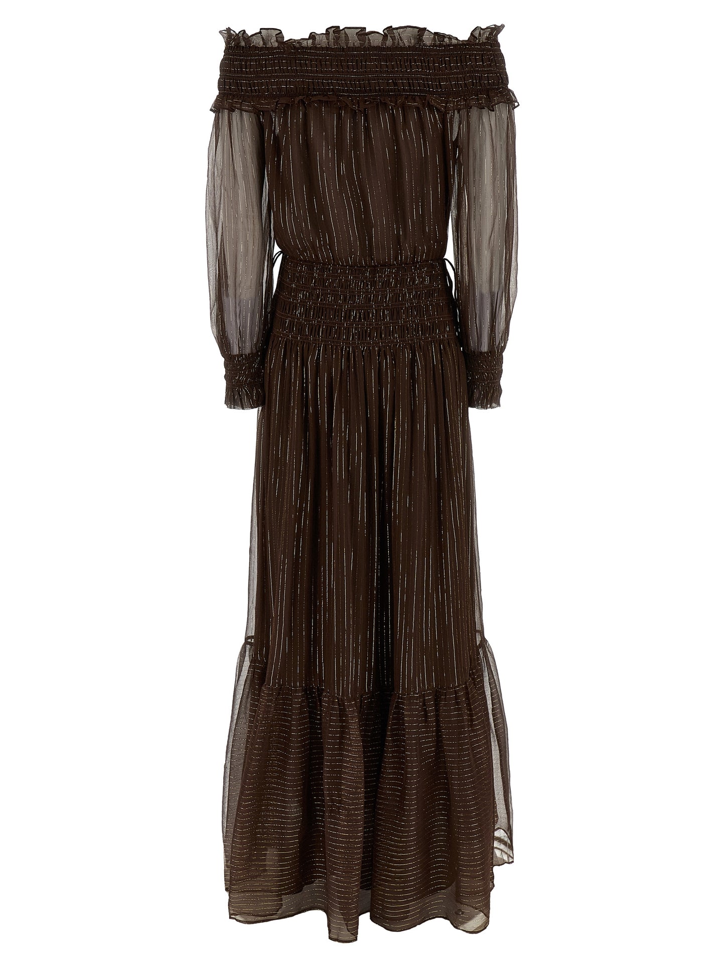 Self Portrait Women 'Brown Georgette Off Shoulder Maxi' Dress SELF-PORTRAIT