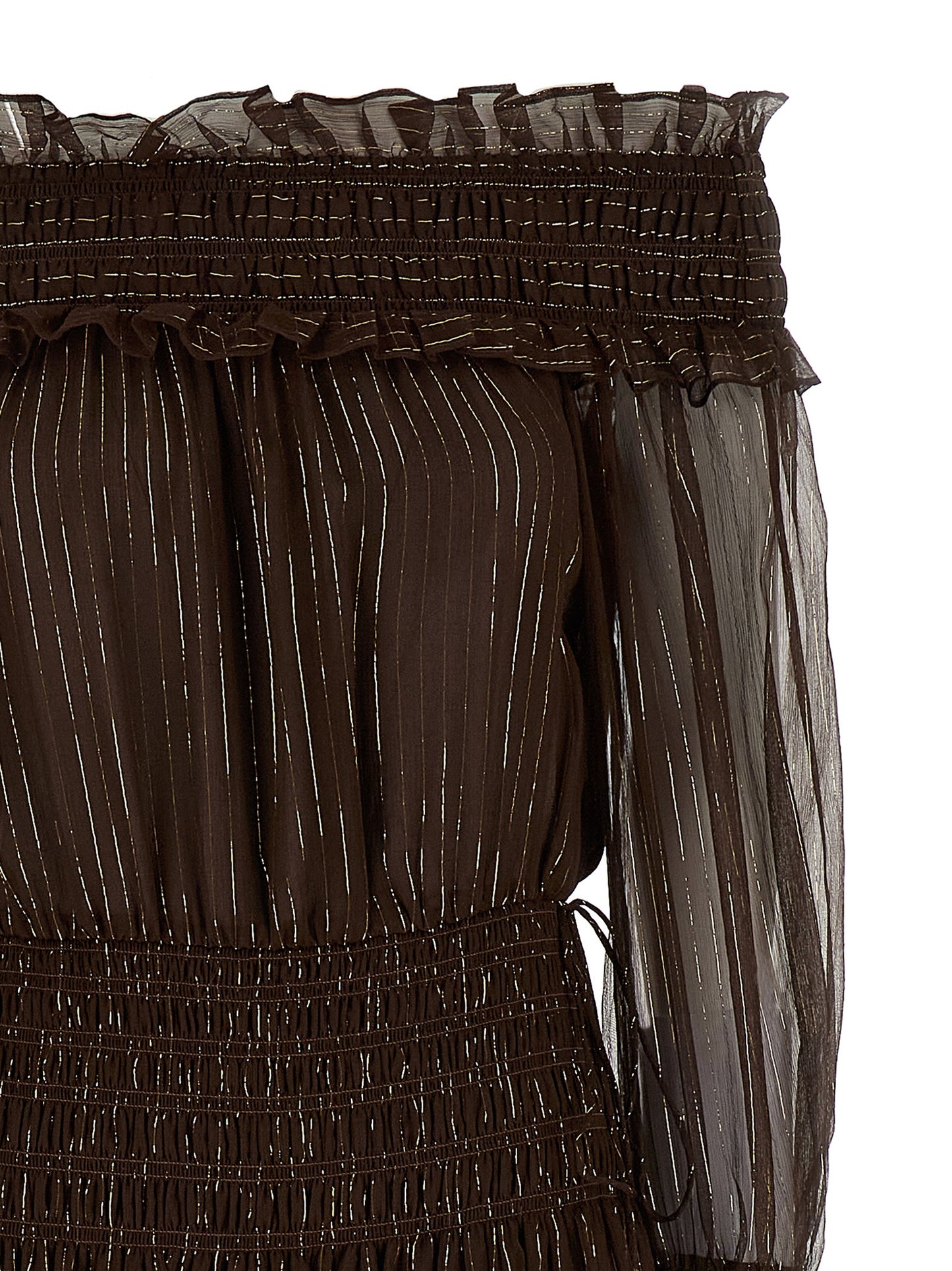 Self Portrait Women 'Brown Georgette Off Shoulder Maxi' Dress SELF-PORTRAIT