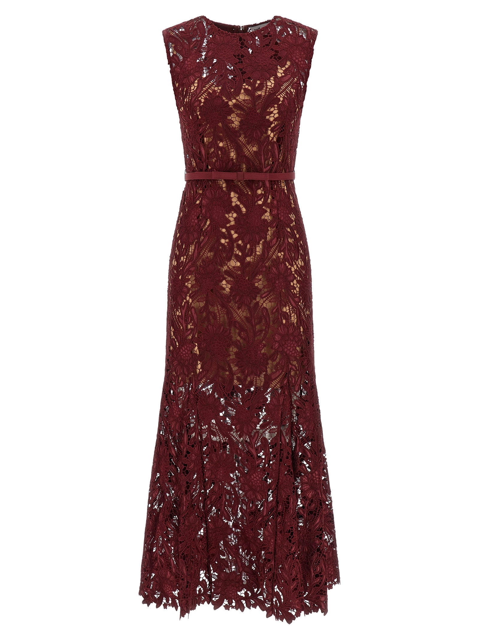 Self Portrait Women 'Burgundy Guipure Lace Midi' Dress SELF-PORTRAIT