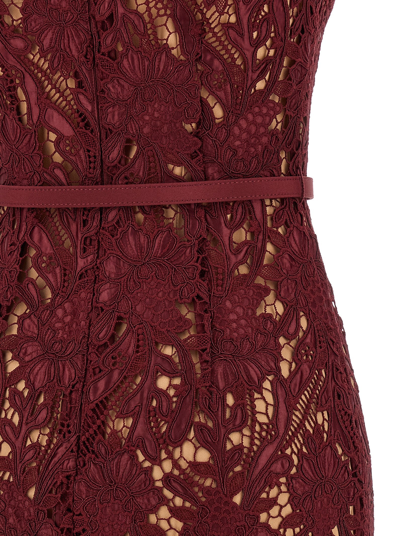 Self Portrait Women 'Burgundy Guipure Lace Midi' Dress SELF-PORTRAIT