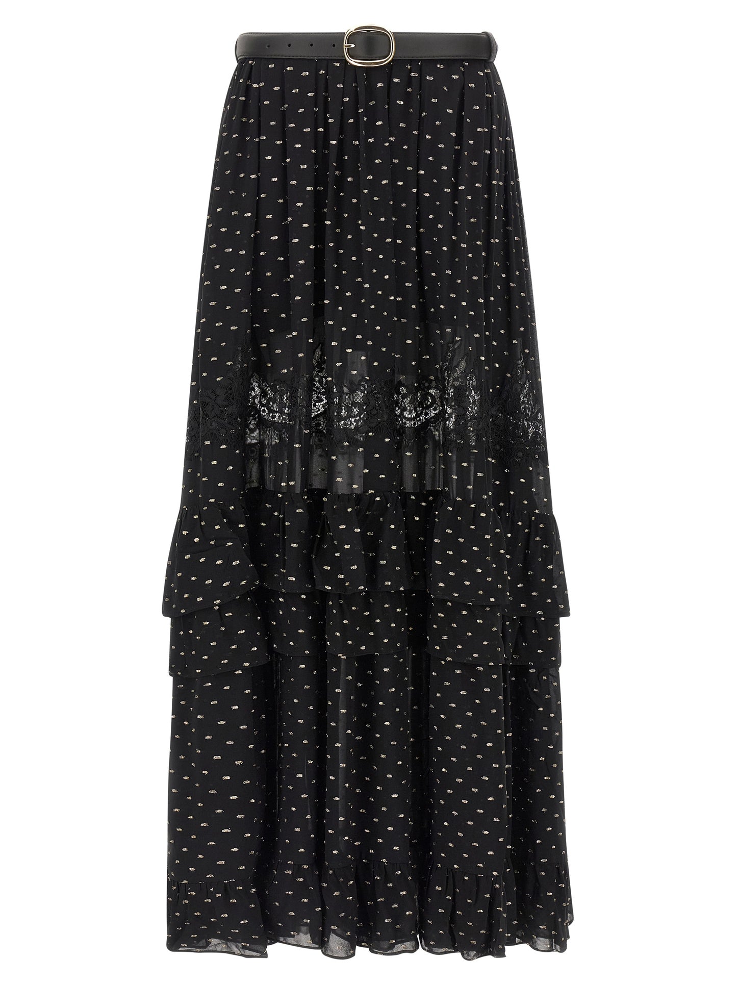Self Portrait Women 'Black And Gold Chiffon Lace Maxi' Skirt SELF-PORTRAIT