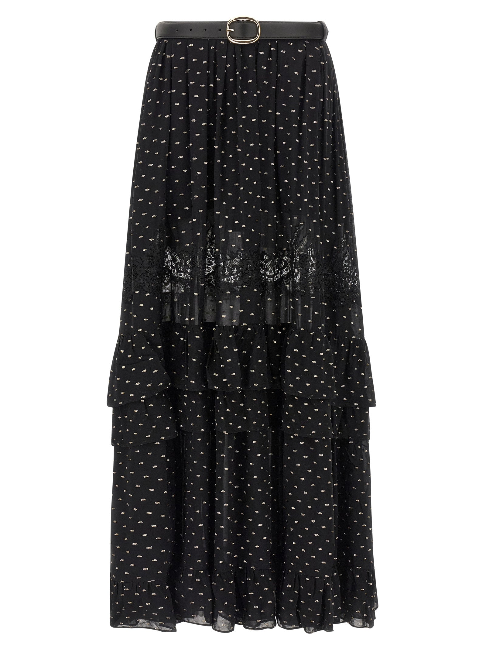 Self Portrait Women 'Black And Gold Chiffon Lace Maxi' Skirt SELF-PORTRAIT