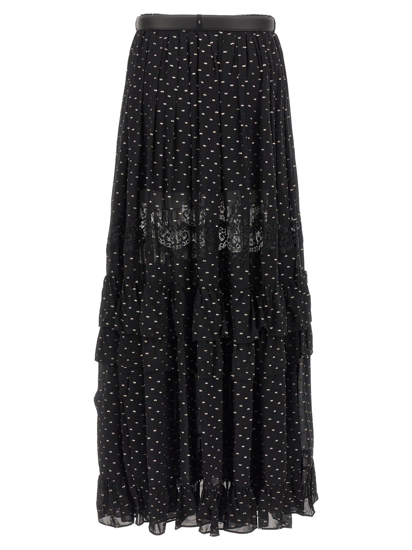Self Portrait Women 'Black And Gold Chiffon Lace Maxi' Skirt SELF-PORTRAIT