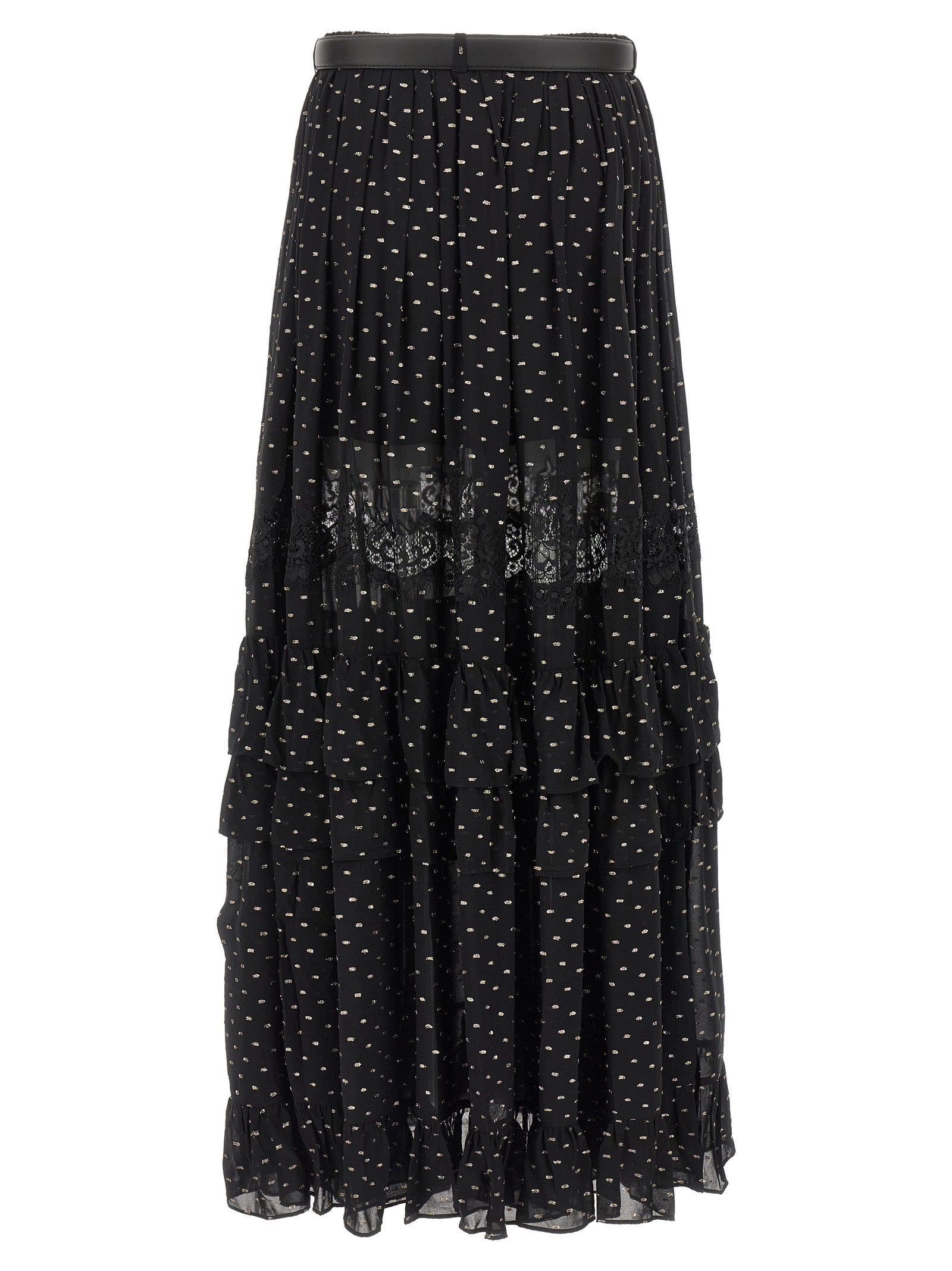 Self Portrait Women 'Black And Gold Chiffon Lace Maxi' Skirt SELF-PORTRAIT