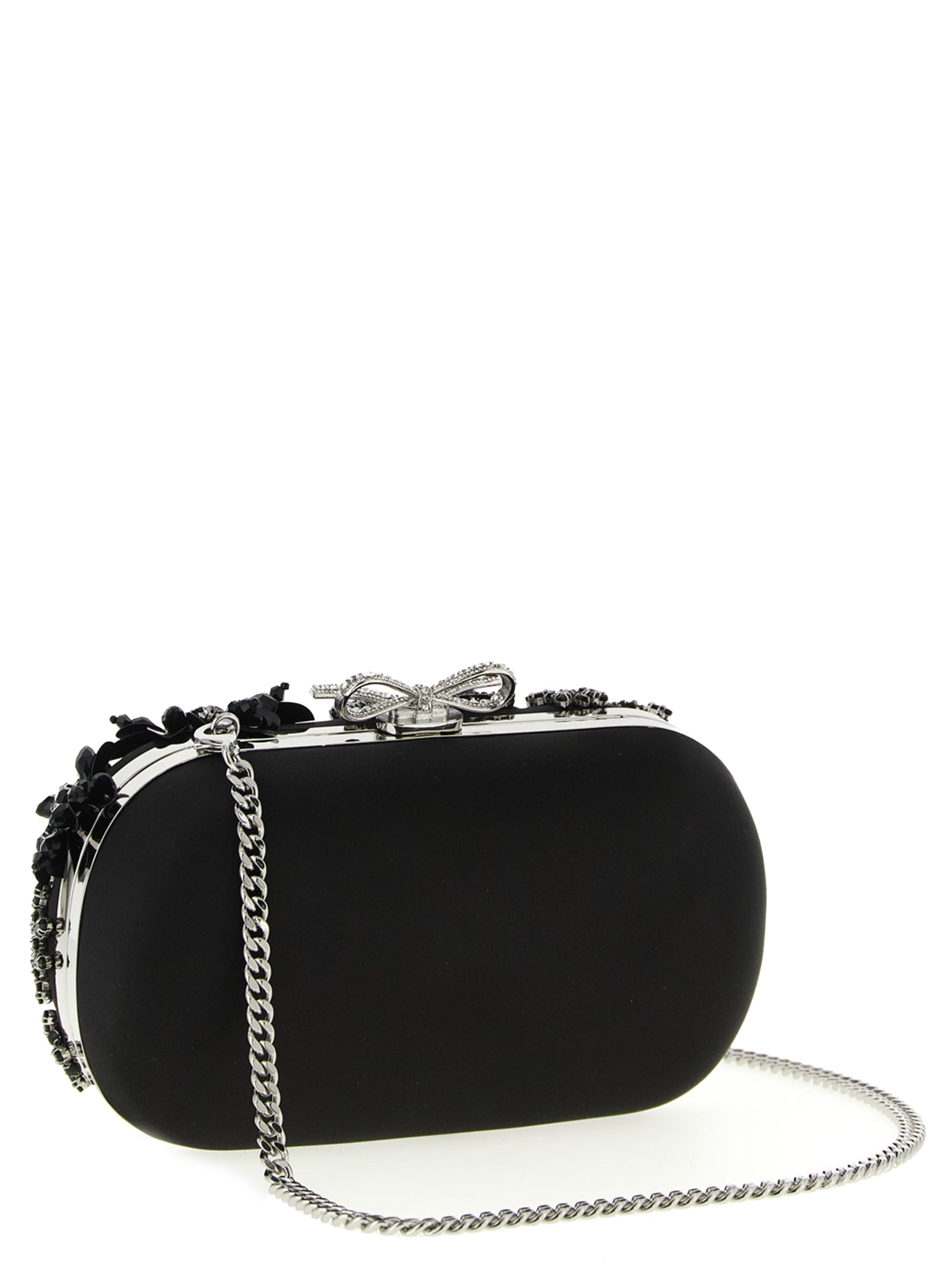 Self Portrait Women 'Black Satin Floral Crystal' Clutch SELF-PORTRAIT