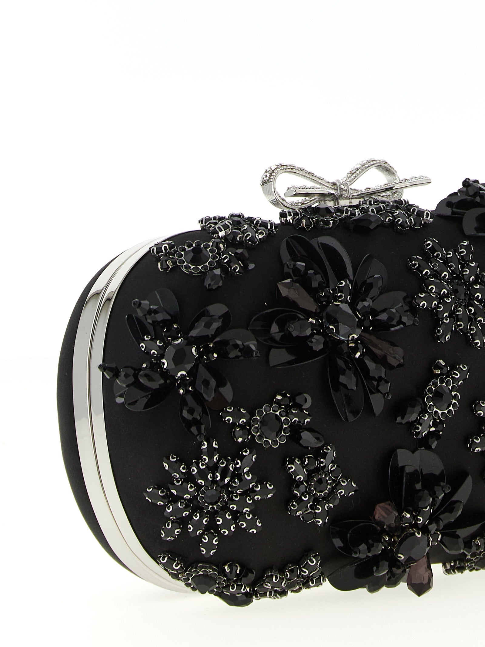 Self Portrait Women 'Black Satin Floral Crystal' Clutch SELF-PORTRAIT