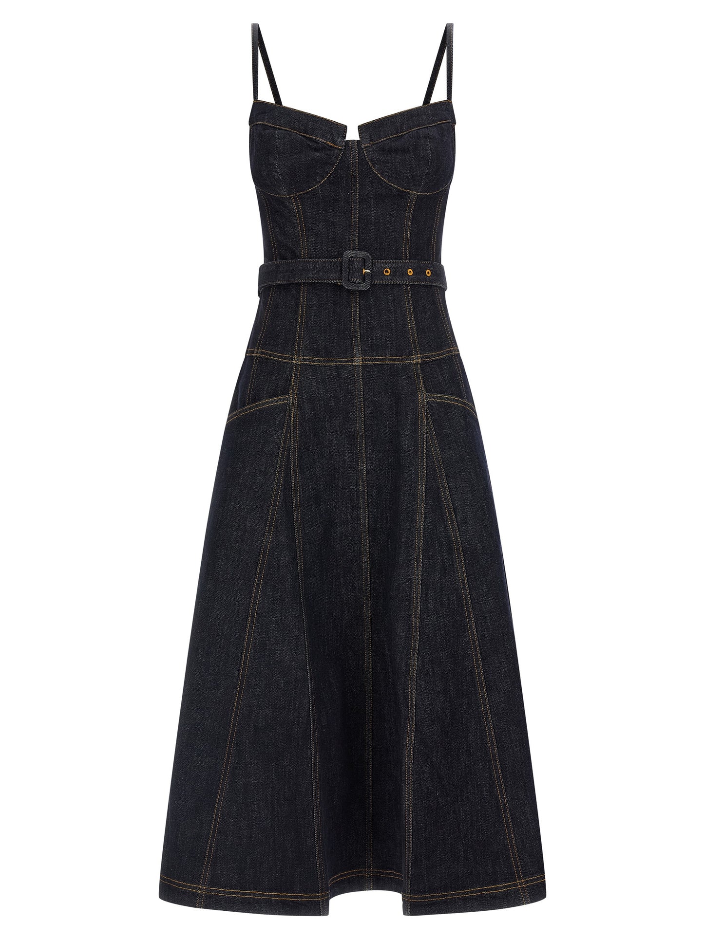 Self Portrait Women 'Indigo Denim Flared Midi' Dress SELF-PORTRAIT