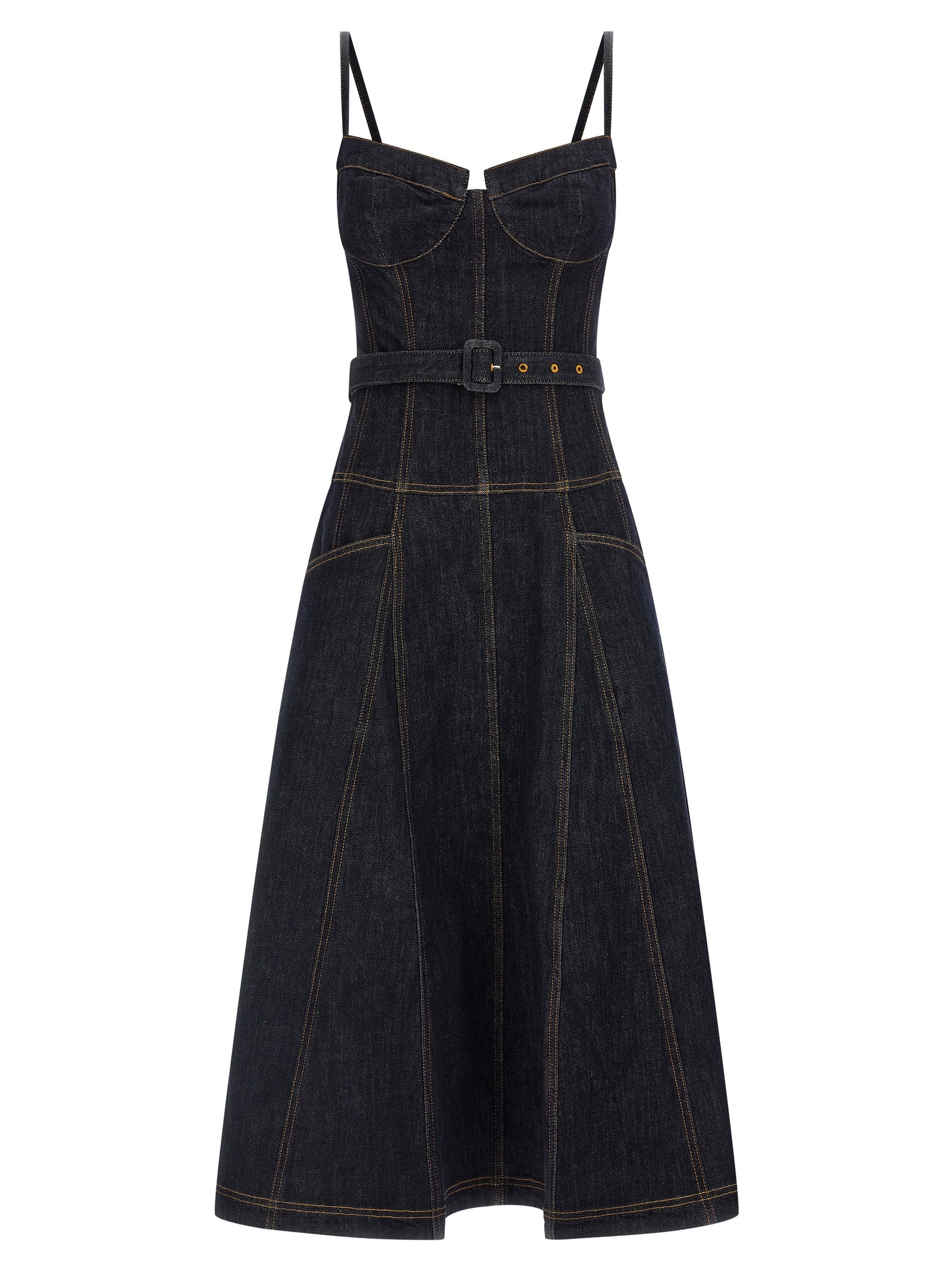 Self Portrait Women 'Indigo Denim Flared Midi' Dress SELF-PORTRAIT