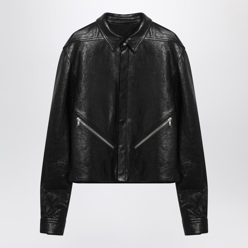 Rick Owens Black Cropped Leather Jacket With Zip Men RICK OWENS