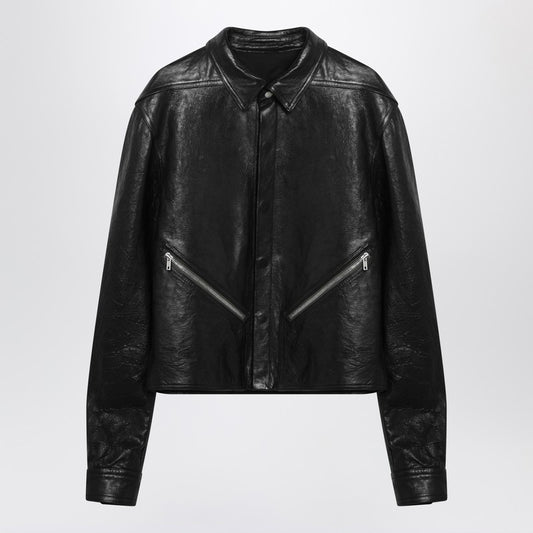 Rick Owens Black Cropped Leather Jacket With Zip Men RICK OWENS