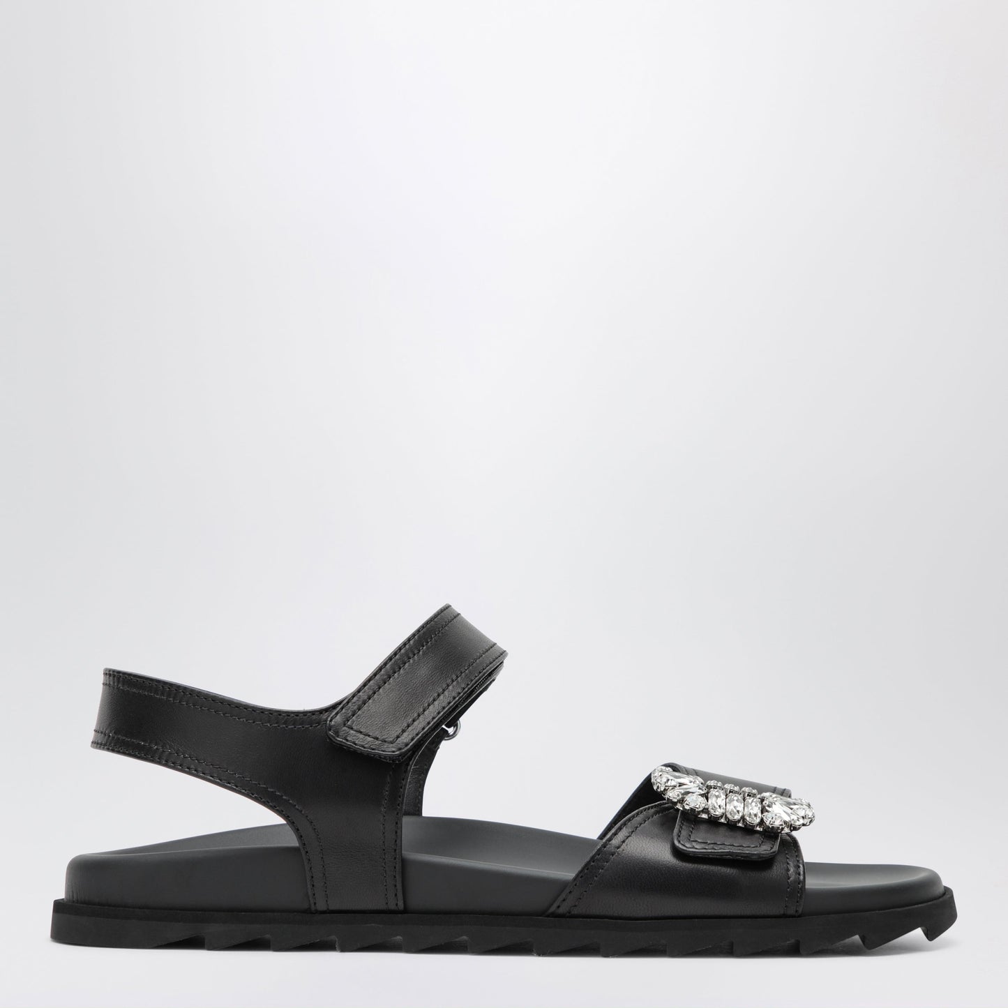 Roger Vivier Black Leather Sandals With Crystal Buckle Women ROGER VIVIER
