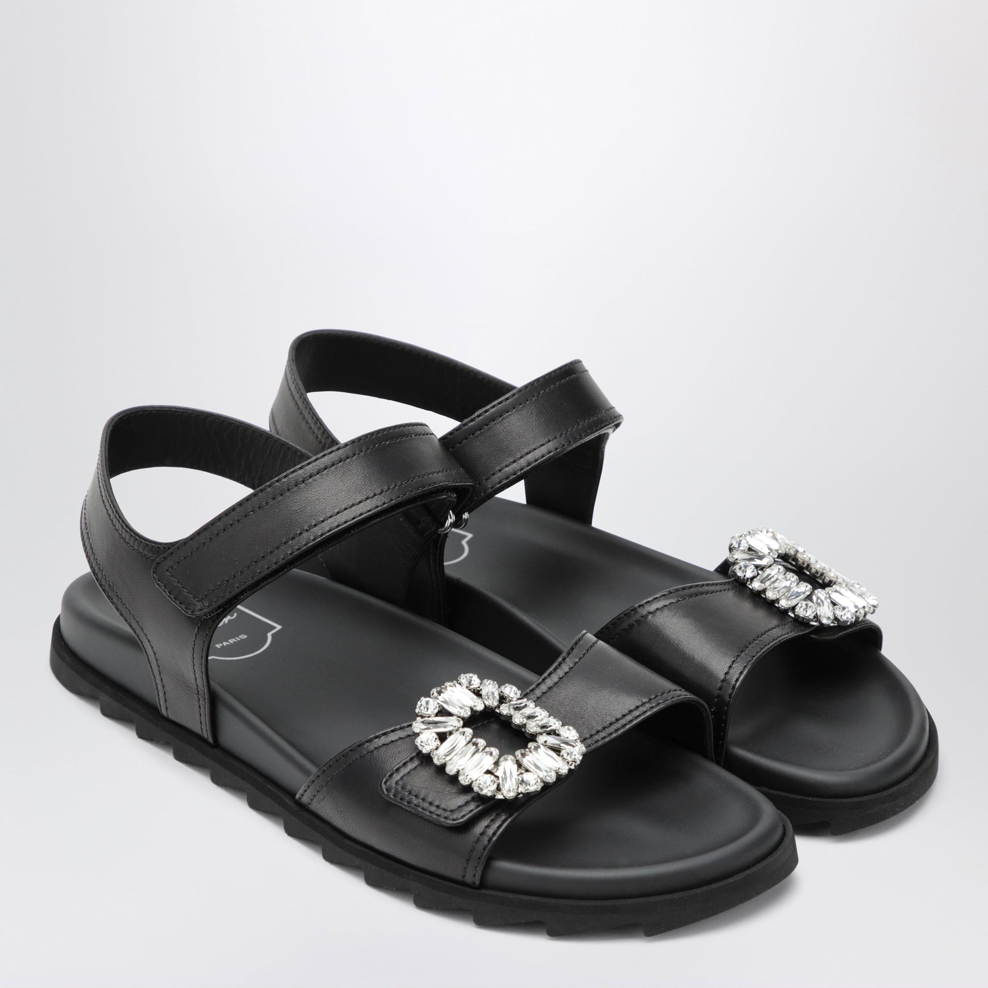 Roger Vivier Black Leather Sandals With Crystal Buckle Women ROGER VIVIER