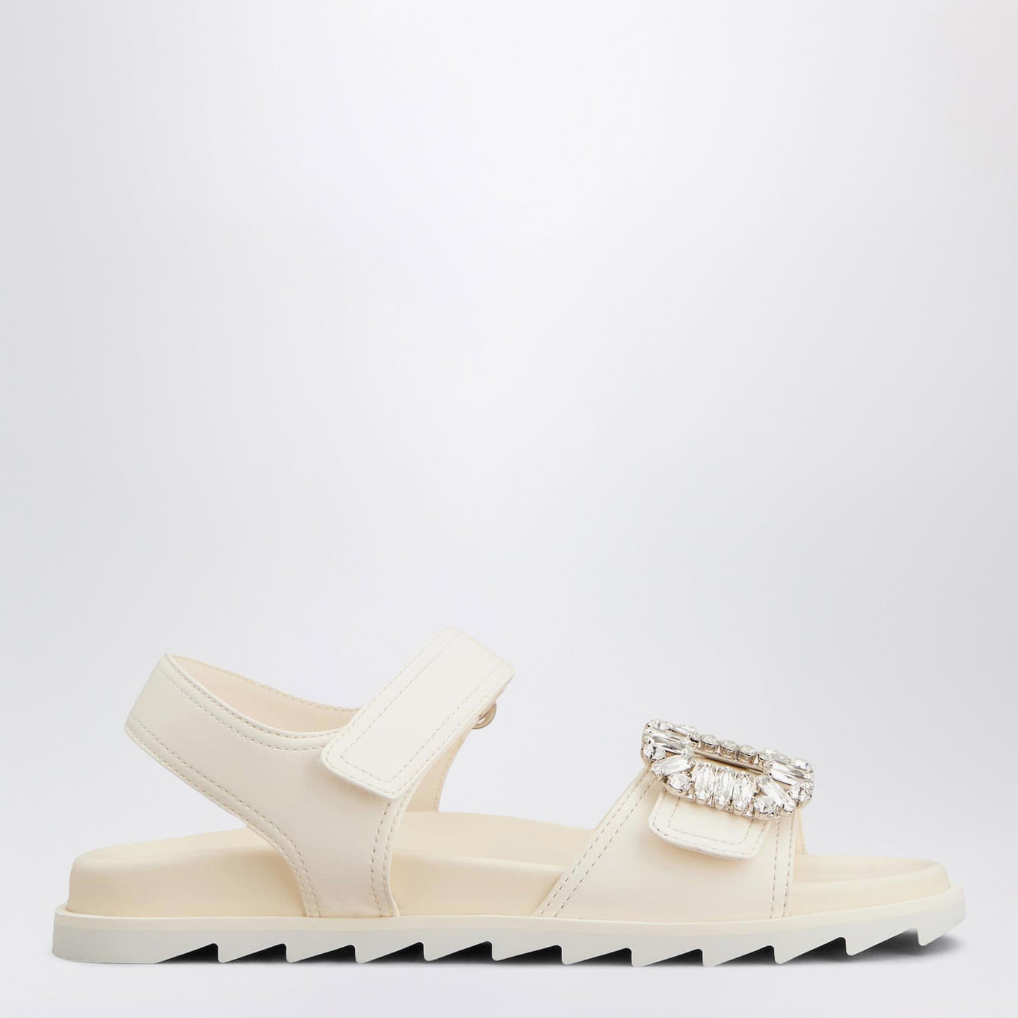 Roger Vivier Ivory Leather Sandals With Crystal Buckle Women ROGER VIVIER