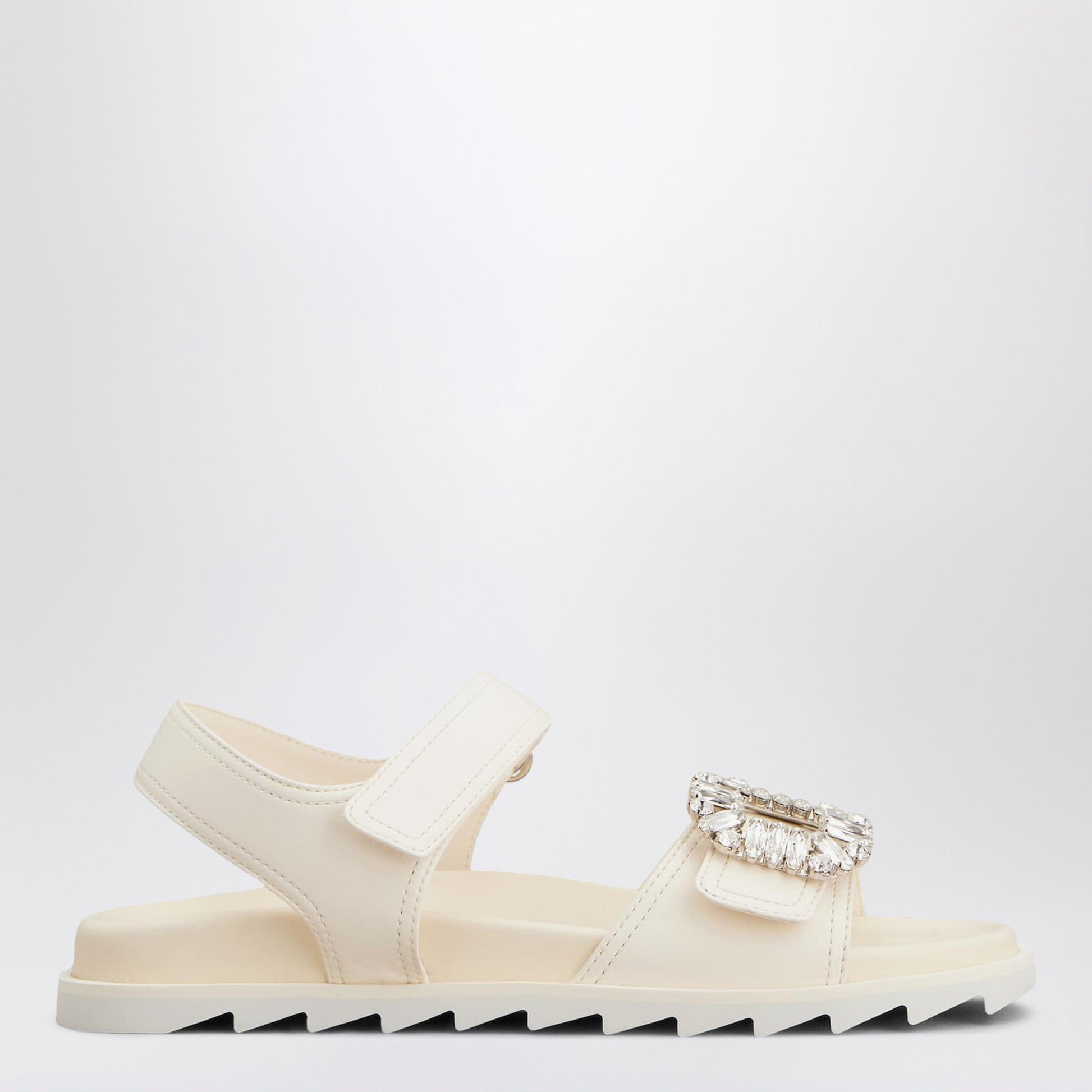 Roger Vivier Ivory Leather Sandals With Crystal Buckle Women ROGER VIVIER