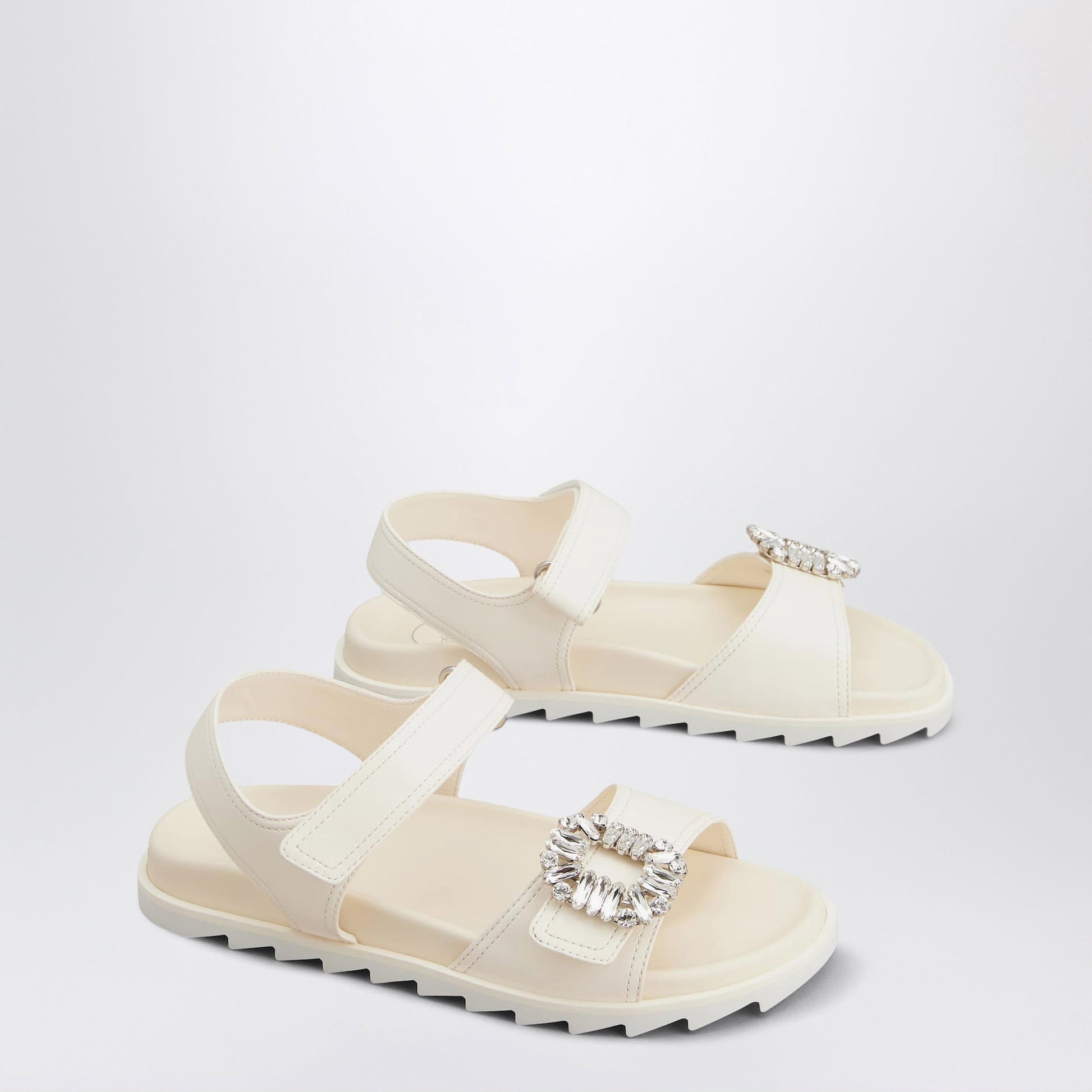 Roger Vivier Ivory Leather Sandals With Crystal Buckle Women ROGER VIVIER