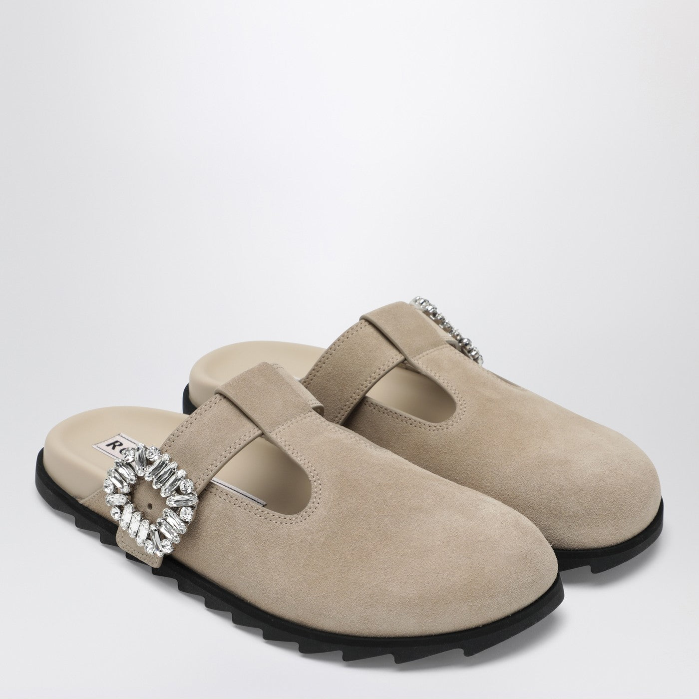 Roger Vivier Slidy Viv Mules In Suede Beige Women ROGER VIVIER