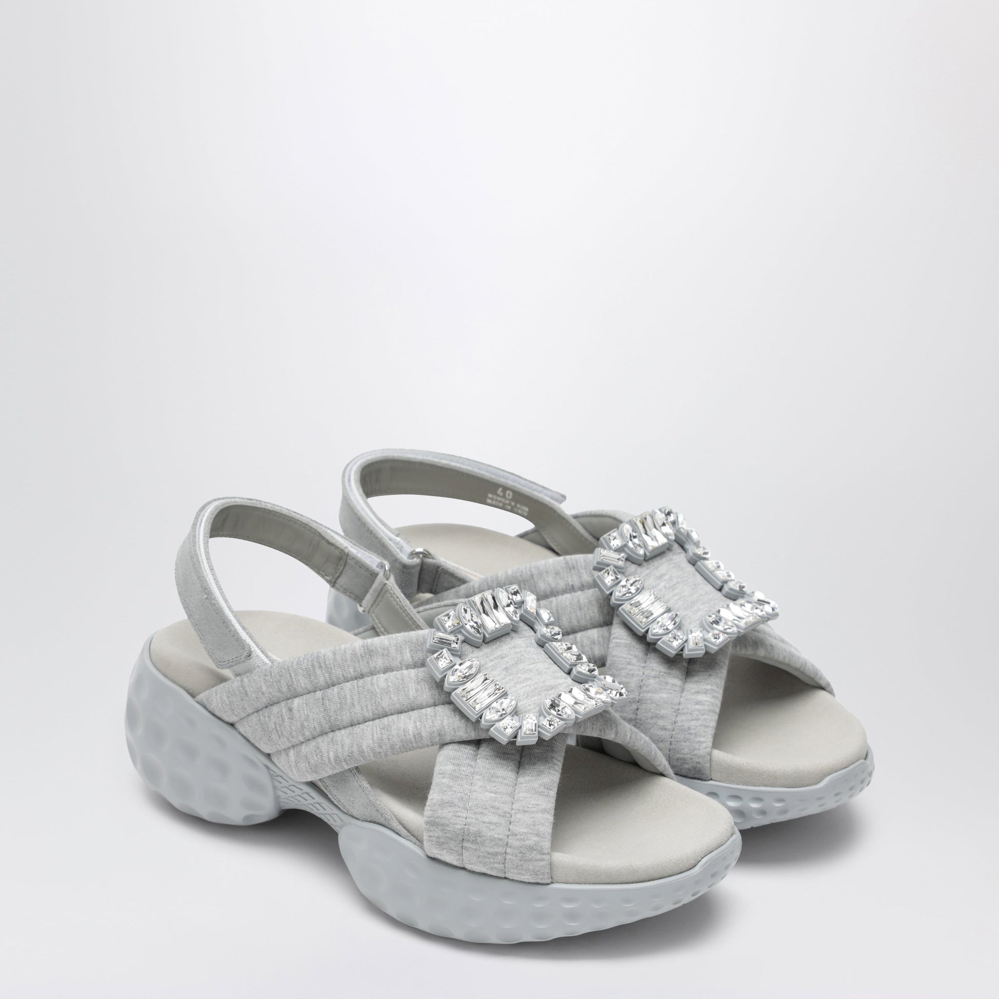 Roger Vivier Viv' Run Slingback Sandals Grey With Crystals Women ROGER VIVIER