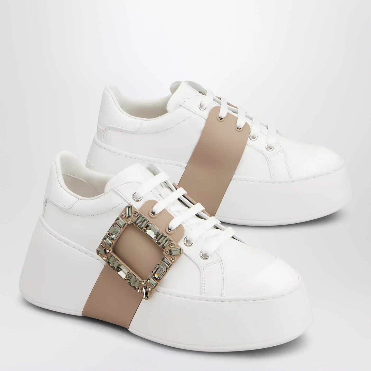 Roger Vivier Viv' Skate Sneakers In White And Beige Leather Women ROGER VIVIER