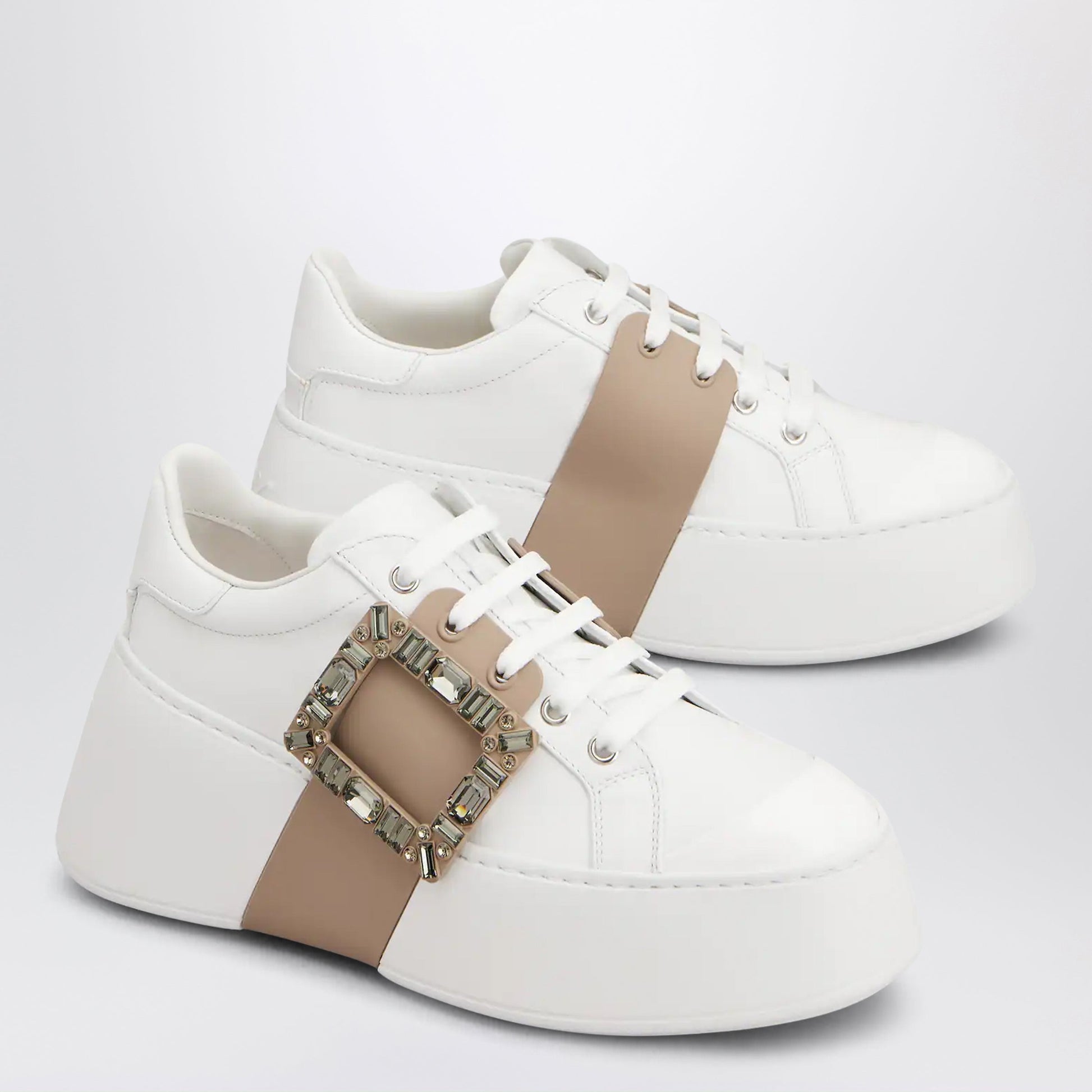 Roger Vivier Viv' Skate Sneakers In White And Beige Leather Women ROGER VIVIER