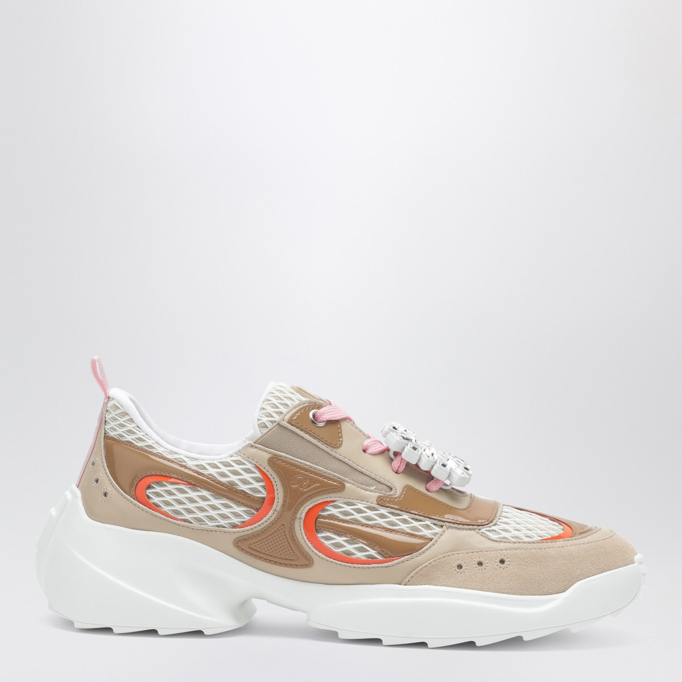 Roger Vivier Vivâ€ On The Run Beige/White Leather And Fabric Sneaker Women ROGER VIVIER