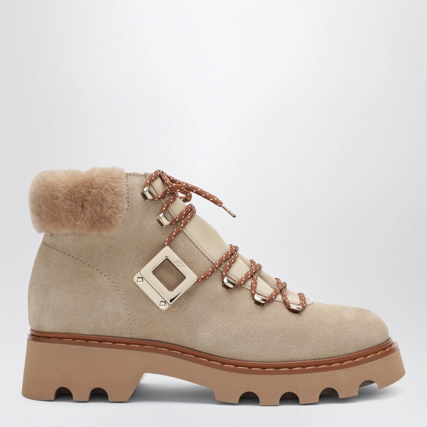Roger Vivier Viv' Rangers Truck Booties In Suede Beige Women ROGER VIVIER
