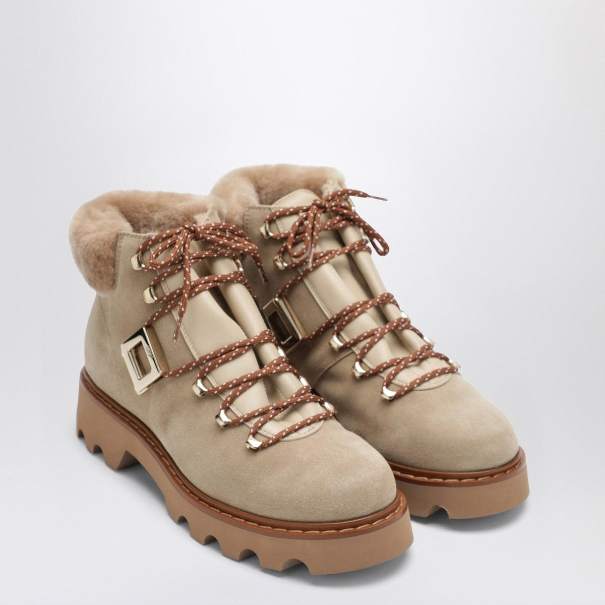 Roger Vivier Viv' Rangers Truck Booties In Suede Beige Women ROGER VIVIER