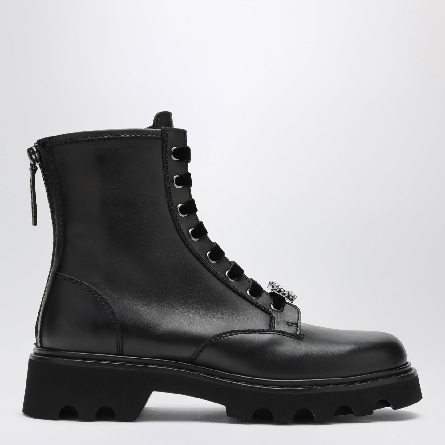 Roger Vivier Black Leather Ankle Boots With Rhinestone Buckle Women ROGER VIVIER