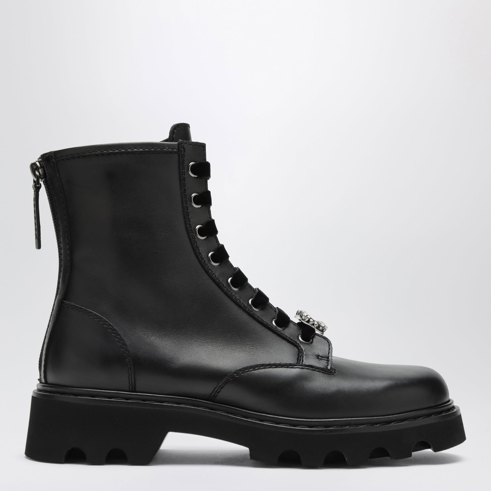 Roger Vivier Black Leather Ankle Boots With Rhinestone Buckle Women ROGER VIVIER