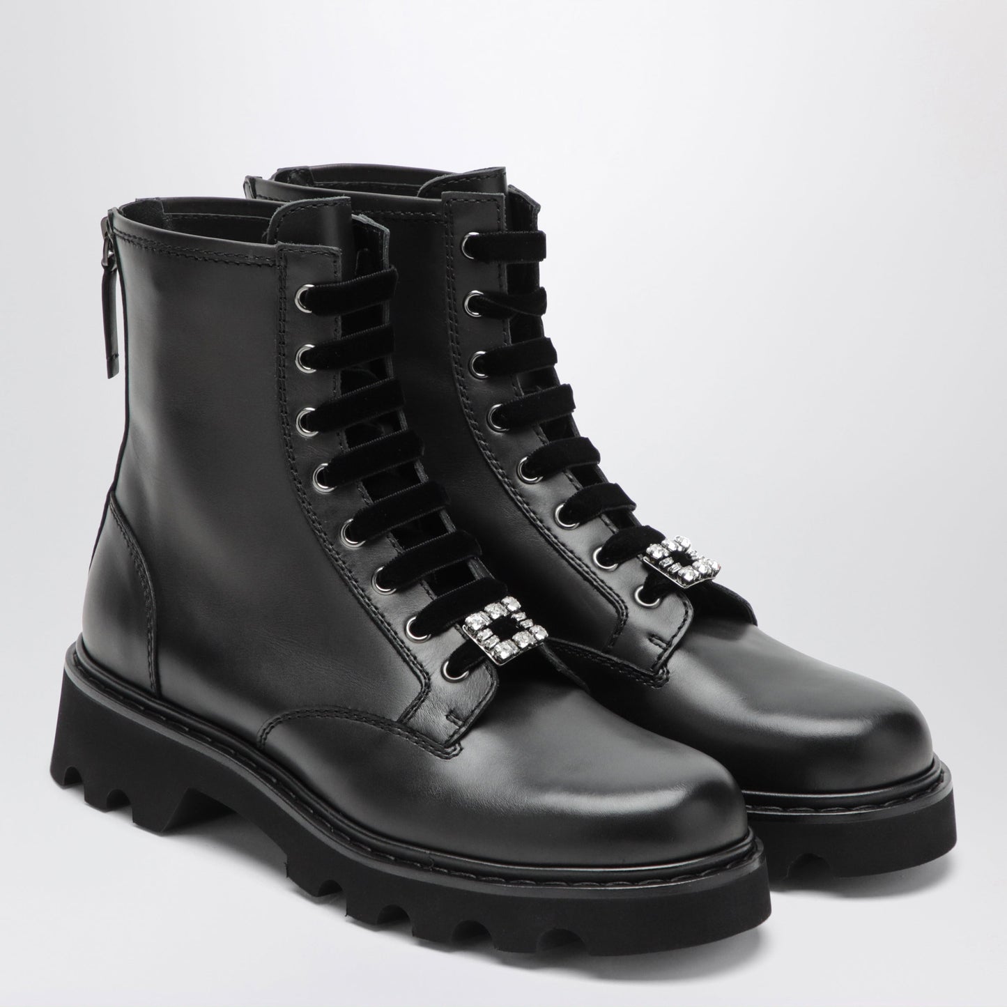 Roger Vivier Black Leather Ankle Boots With Rhinestone Buckle Women ROGER VIVIER