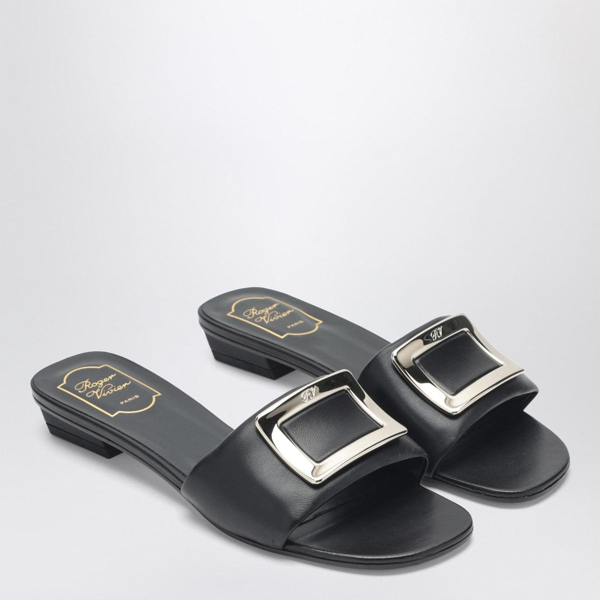 Roger Vivier Square Buckle Leather Slides Women ROGER VIVIER