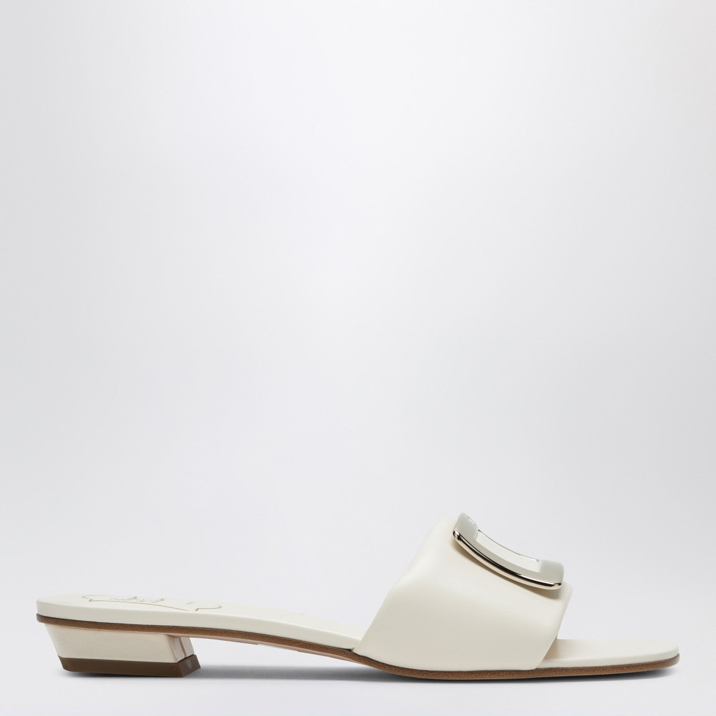 Roger Vivier Square Buckle Leather Slides White Women ROGER VIVIER