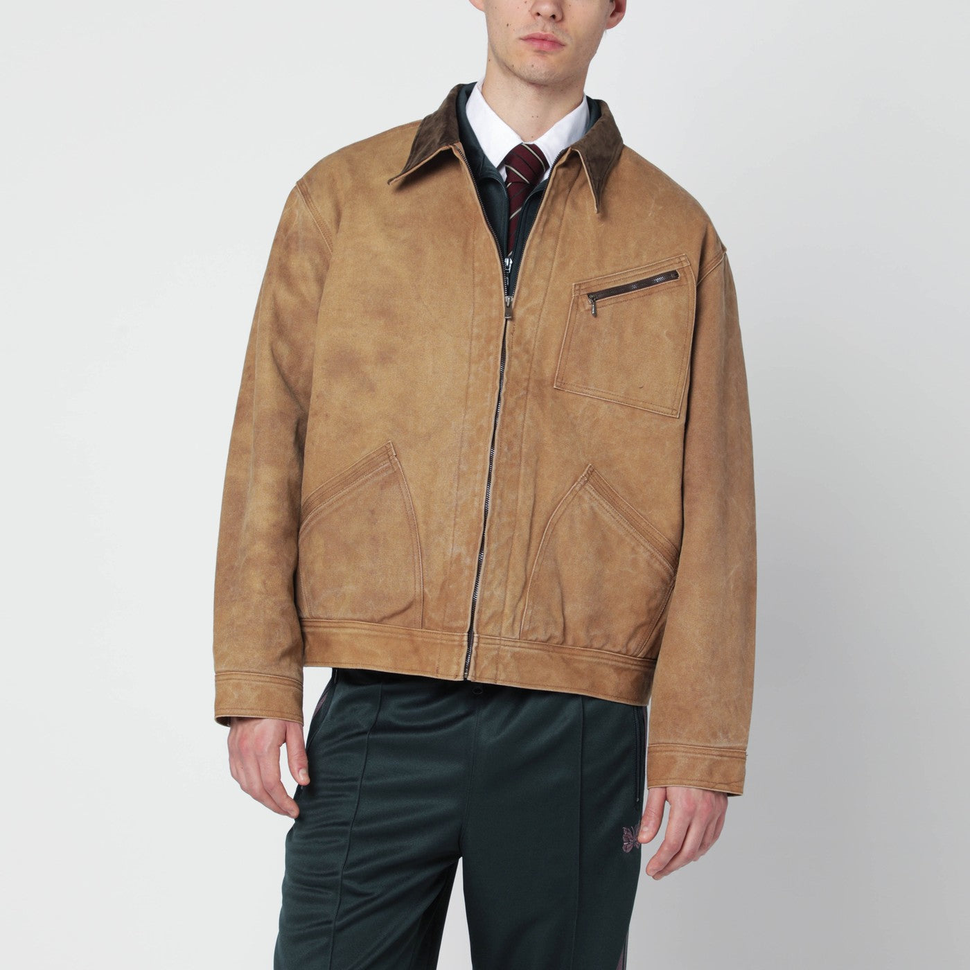 Needles Brown Cotton Zip Jacket Men Needles