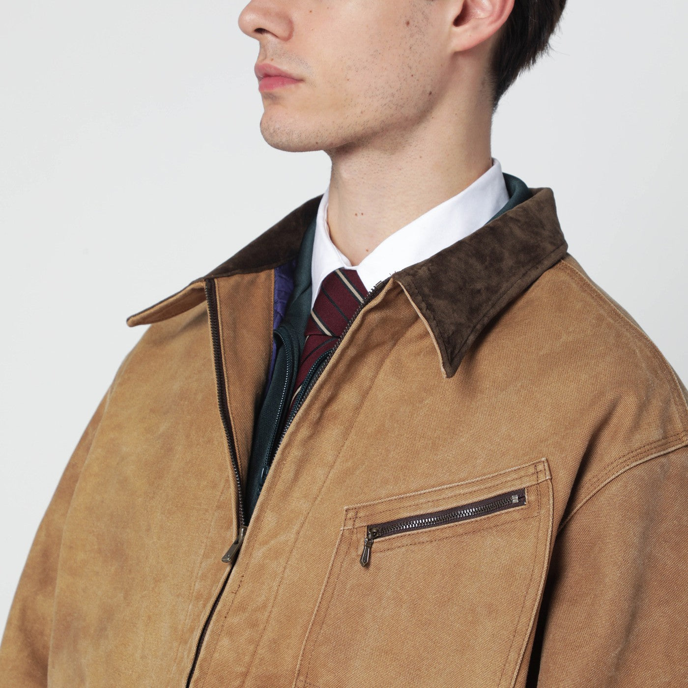 Needles Brown Cotton Zip Jacket Men Needles