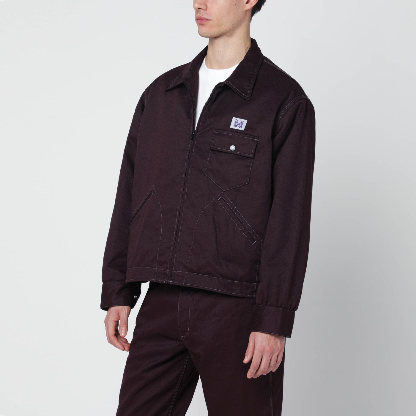Needles Burgundy Zip Shirt Jacket Men Needles