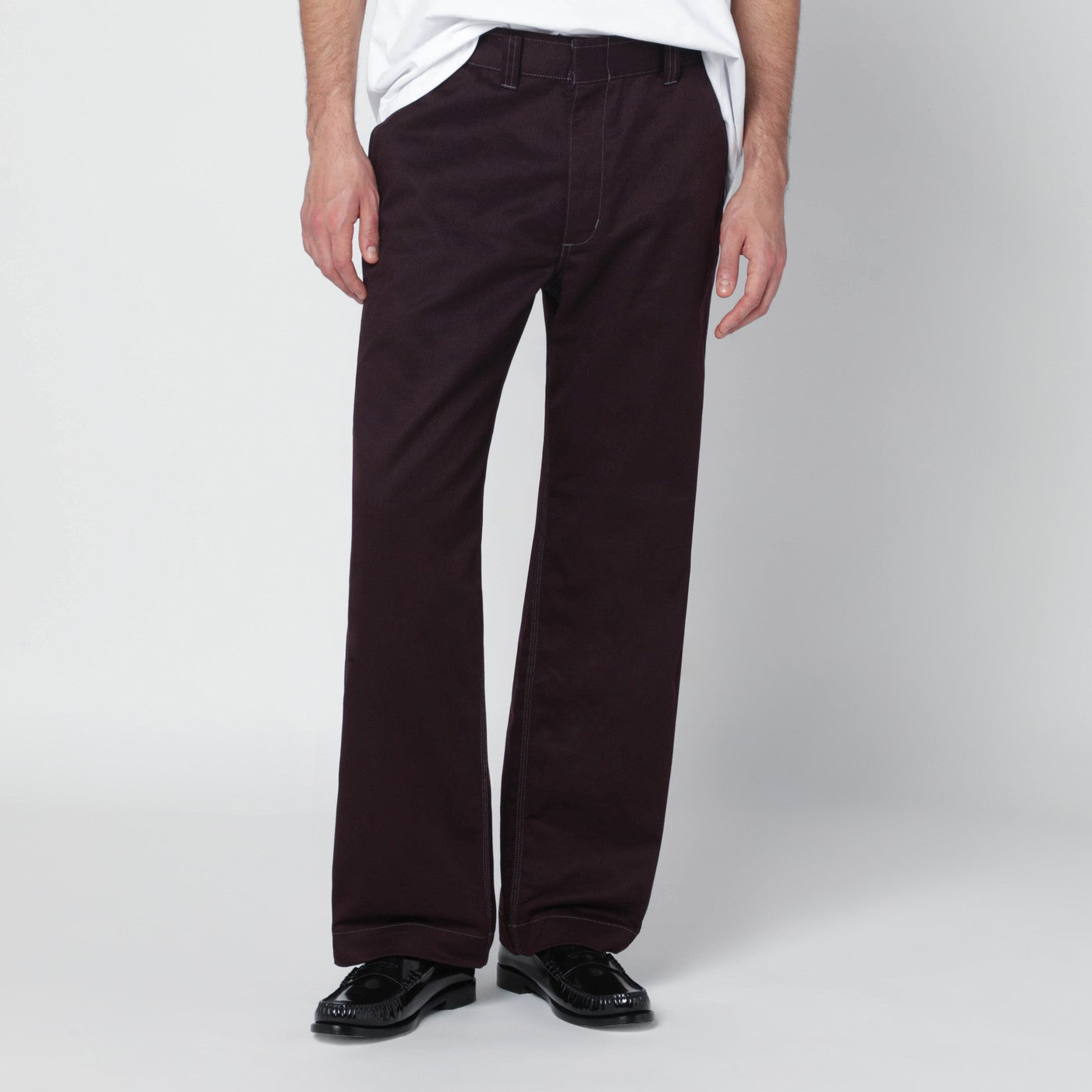 Needles Burgundy Cotton-Blend Trousers Men Needles
