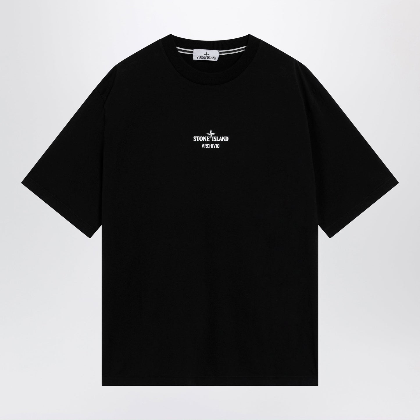 Stone Island Black Cotton T-Shirt With Logo Prints Men STONE ISLAND